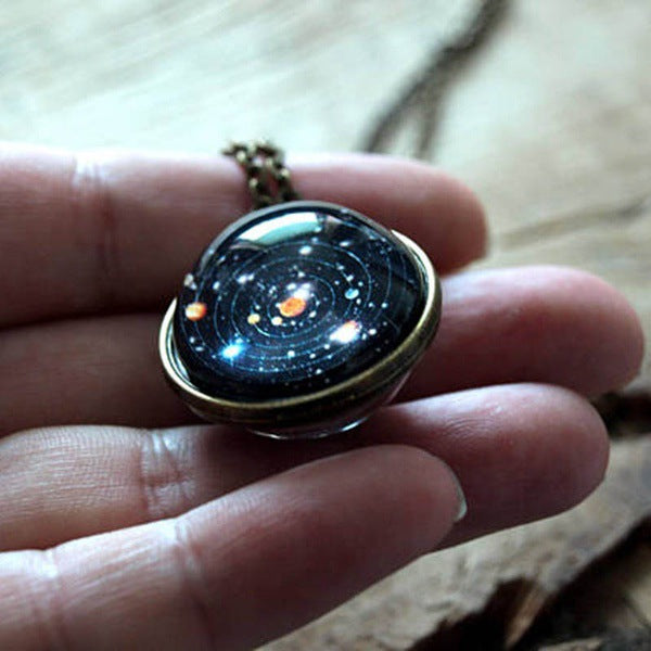 J Cosmic Starry Sky Necklace Double-sided Glass Ball Solar System