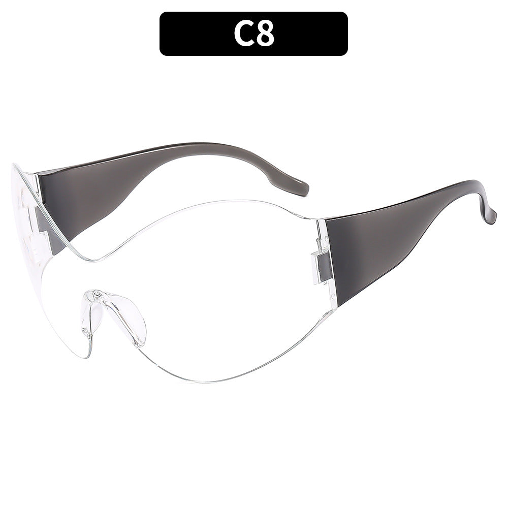 1E Alien Look Rimless One-piece Sunglasses Futuristic and Super Fashionable