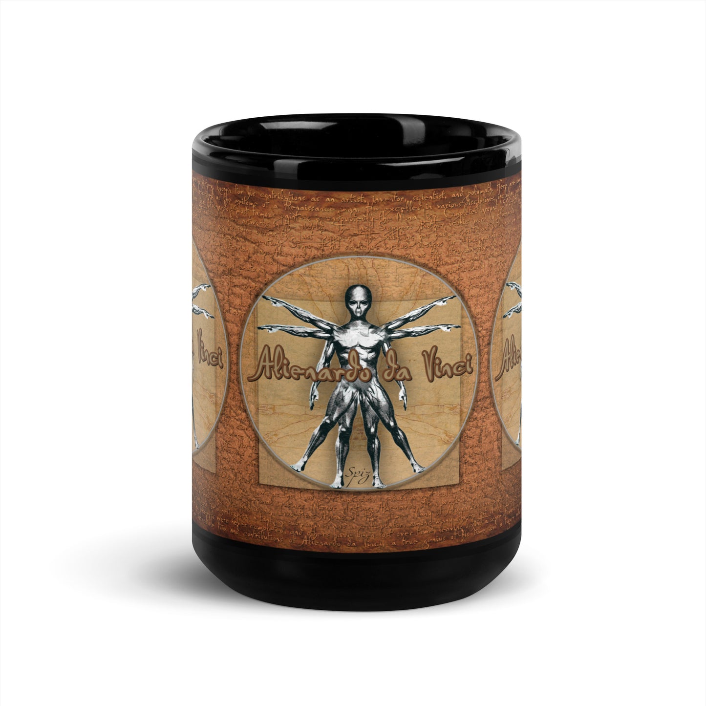 MUG: Alienardo da Vinci Black Glossy Mug-002