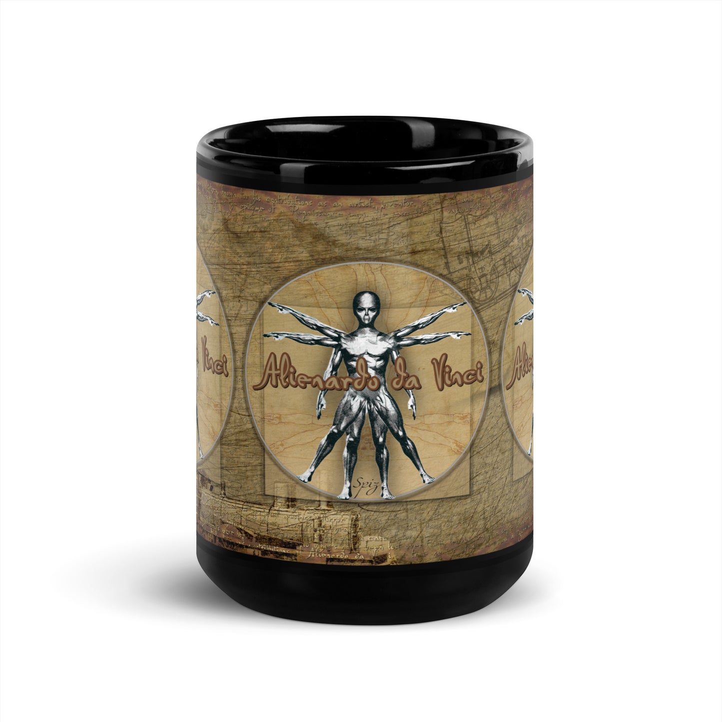 MUG: Alienardo da Vinci Black Glossy Mug-001