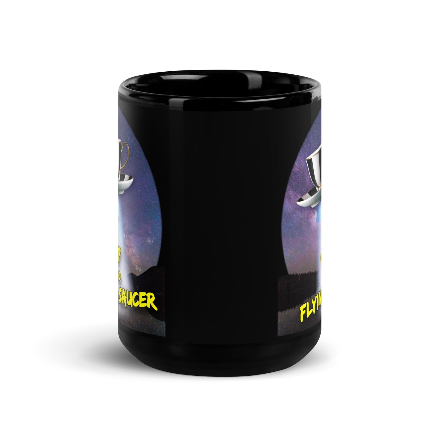 MUG: Cup and Flying Saucer Black Glossy Mug