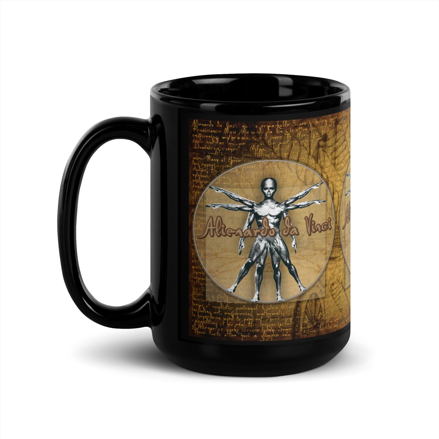 MUG: Alienardo da Vinci Black Glossy Mug-005