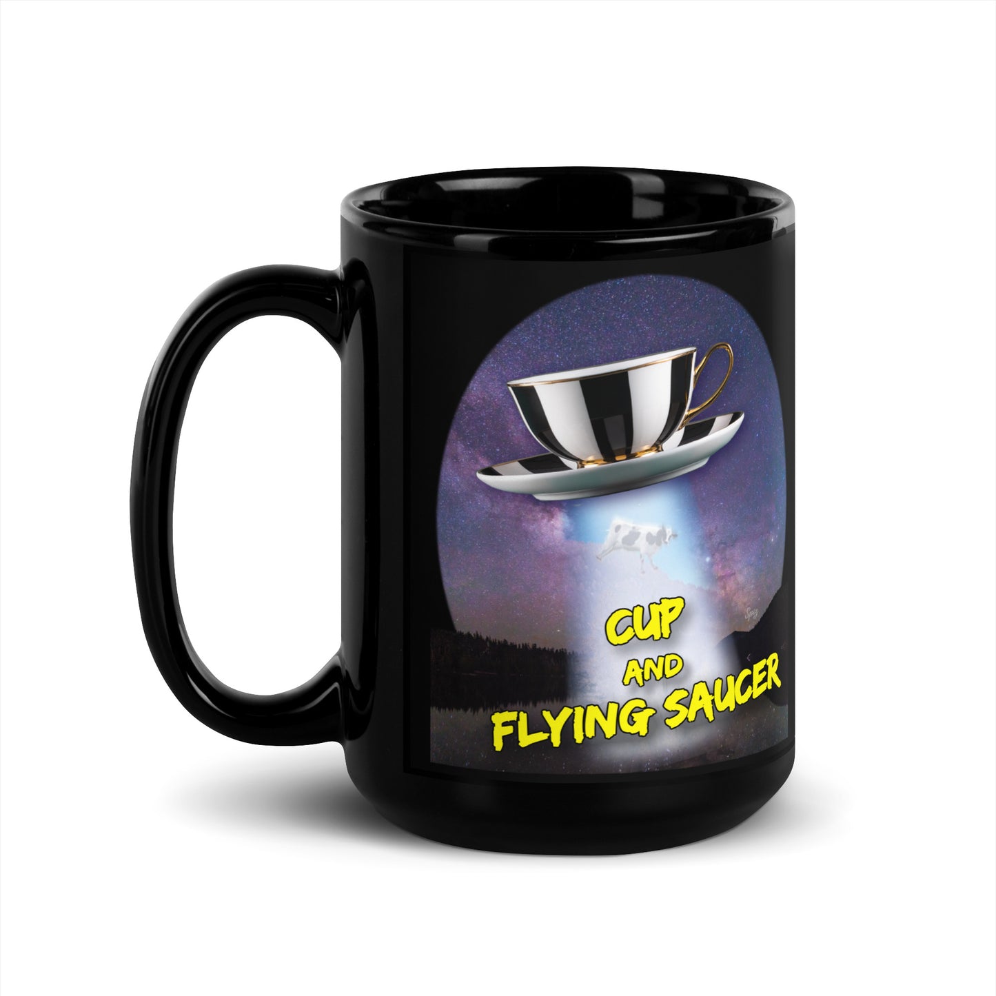 MUG: Cup and Flying Saucer Black Glossy Mug