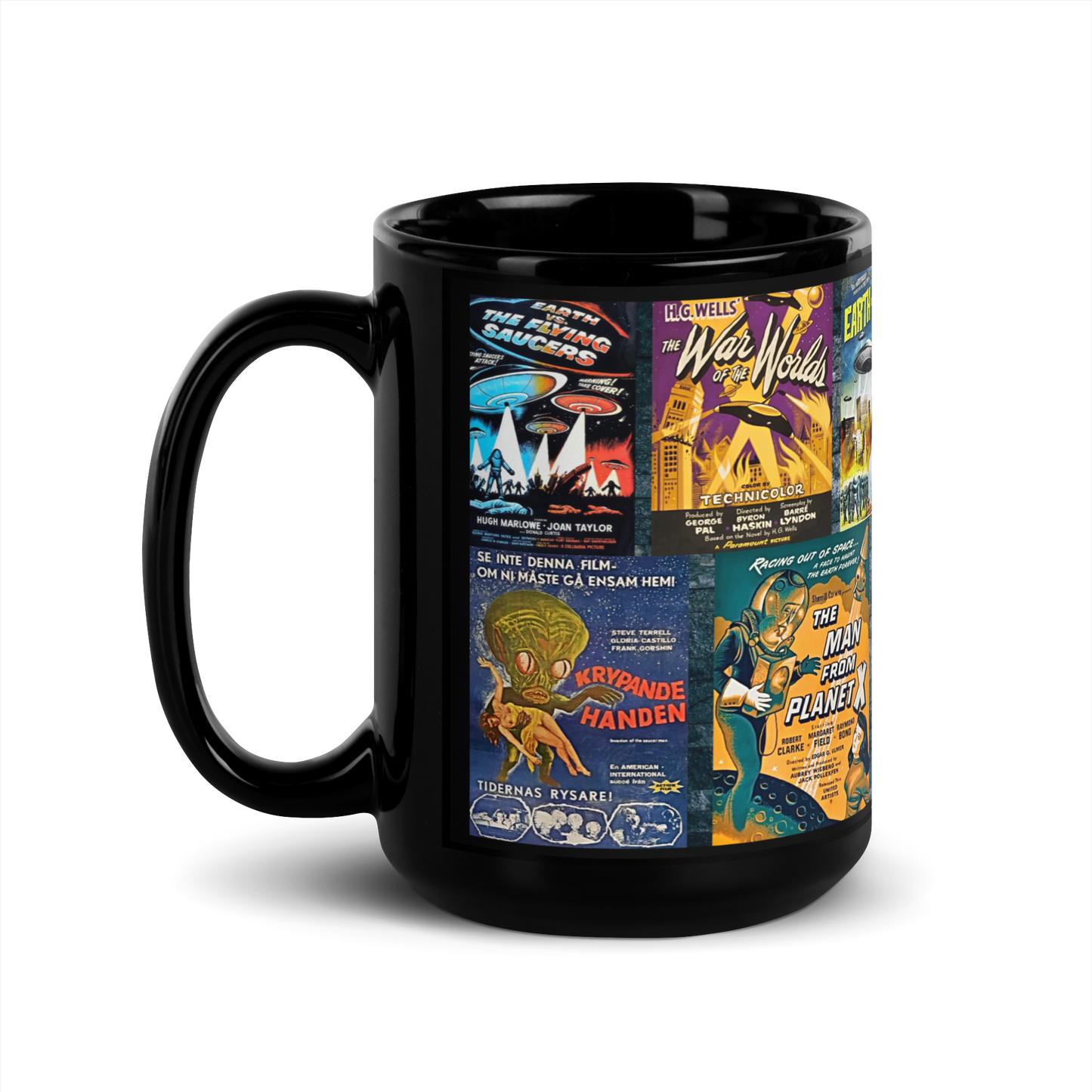 MUG: Retro Alien Montage Black Glossy Mug