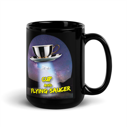 MUG: Cup and Flying Saucer Black Glossy Mug