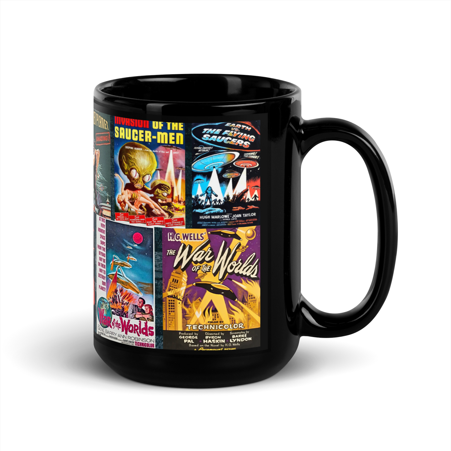 MUG: Retro Alien Montage Black Glossy Mug