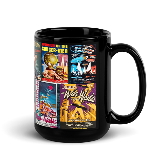 MUG: Retro Alien Montage Black Glossy Mug