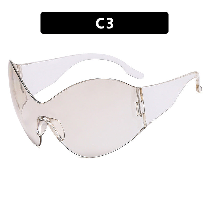 1E Alien Look Rimless One-piece Sunglasses Futuristic and Super Fashionable